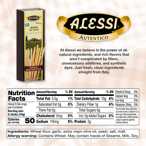 4.4oz (Pack 1) Alessi Breadsticks, Garlic