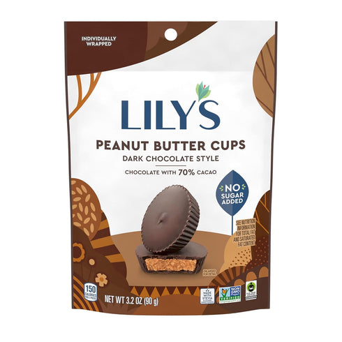 3.2 oz LILY'S Dark Chocolate Style No Sugar Added Peanut Butter Cups, Sweets Bag