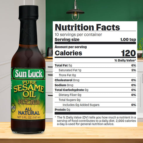 5 oz Sun Luck Pure Sesame Oil Bottle Aromatic Toasted Sesame Flavor for Stir-Fry, Marinades, Dressings & Dumpling
