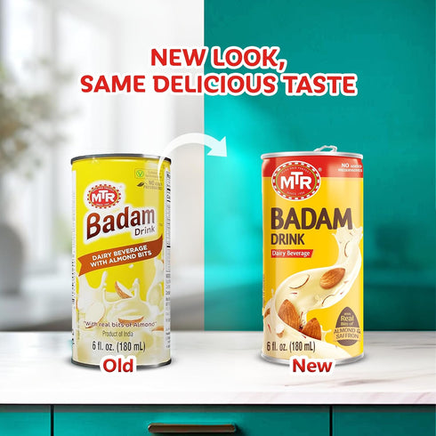 Pack 12 MTR Badam Drink, Ready-to-Drink - Authentic Indian Almond Milk Beverage, Real Bits of Almond & Saffron, No
