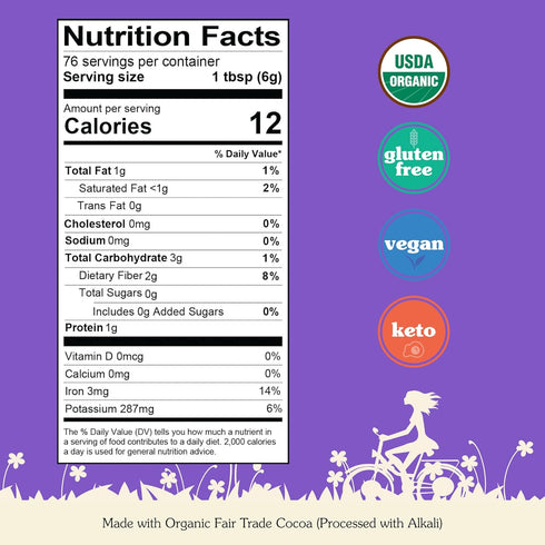 1 lb NuNaturals Unsweetened Organic Fairtrade Certified Cocoa Powder, Premium Dutch-Process For Drinking and Baking