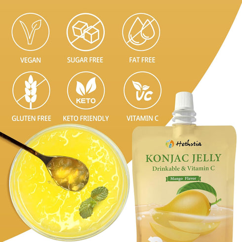 (26g) 16 Packs Hethstia Konjac Jelly Pouch Drinkable Mango Flavor and High Protein Ramen Noodles, Plant-Based Vegan