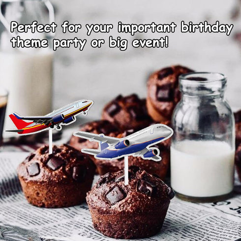 LETLIMIT 18pcs Red Whiter Glitter Airplane Dessert Cupcake Topper Aviation Fighter Theme Decorations Baby Shower