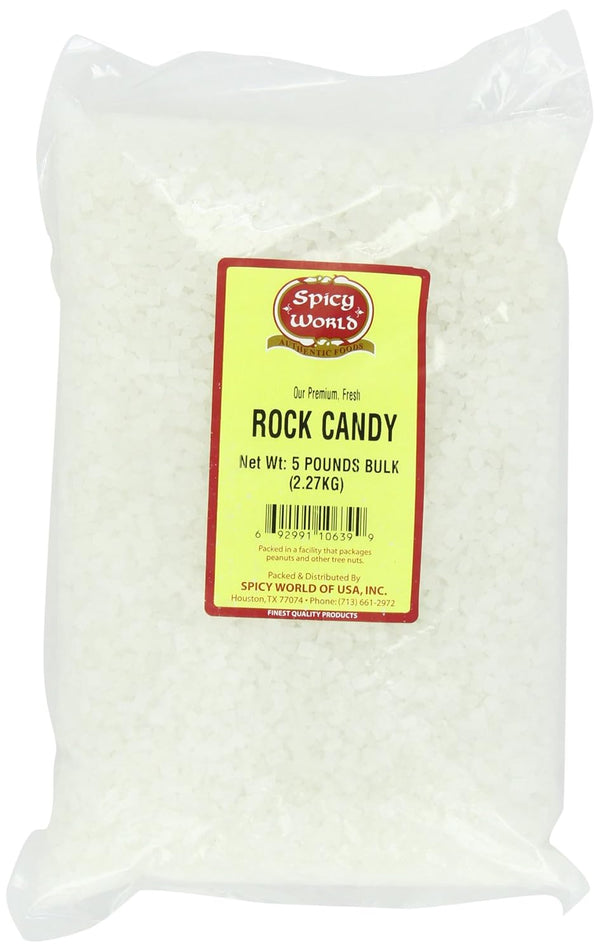 Spicy World Rock Candy White Sugar Crystals Bulk, 5-Pounds
