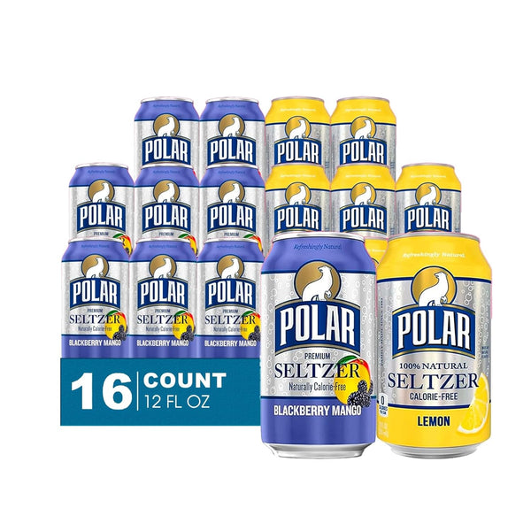 Polar Seltzer Combo Pack of 8 Blackberry-Mango + 8 Lemon Premium Sparkling Water 12