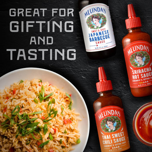 Pack 12oz, 3 Pack Melindas Asian Trio Collection - Gourmet Hot Sauce Variety with Sriracha Hot Sauce, Japanese BBQ