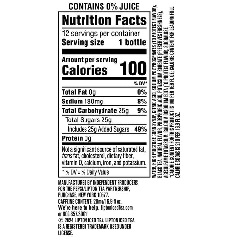 16.9 Oz (Pack 12) Lipton Peach Iced Tea, Fl Bottles
