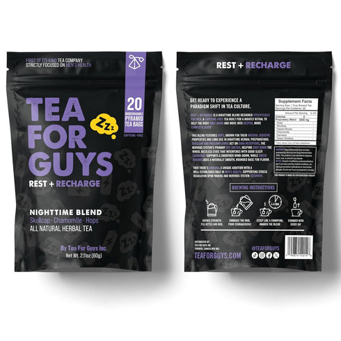 Tea For Guys Inc. Reset, 20 Tea For Guys: Nighttime Blend Strong Herbal Night Blend for Calm, and Deep Rest |