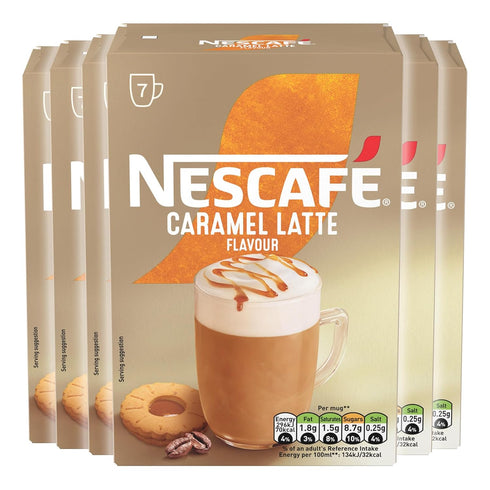 x7 (Pack 6, 42 NESCAF LATTE Caramel Instant Coffee Sachets of Total Sachets)
