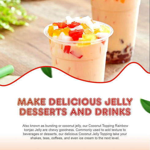 400g(Pack 1) Fanale Coconut Jelly Topping nata de coco for Bubble Tea | Rainbow Konjac Jelly Topping for Boba Tea