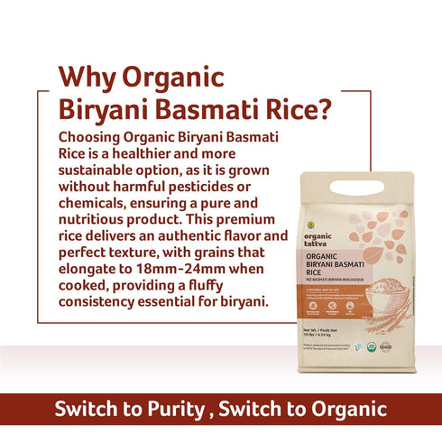 (10 lbs) Organic Tattva Biryani Long Grain Basmati Rice - Organic White Rice for Biryani - No Additive - Vegan - Non