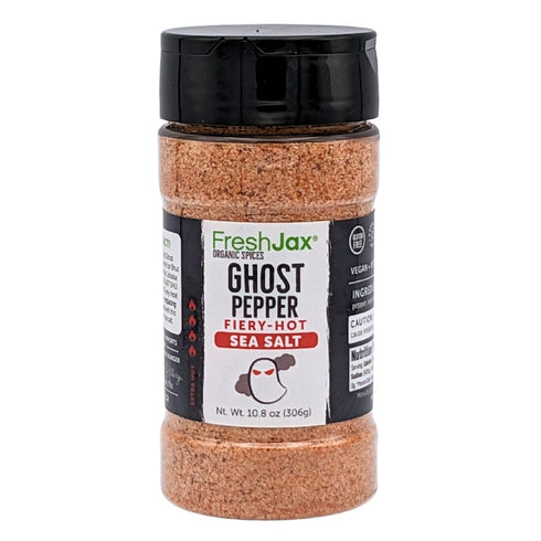 FreshJax Spices and Seasonings | Ghost Pepper Fiery Hot Sea Salt, 10.8 oz Large Bottle, Handcrafted in Jacksonville