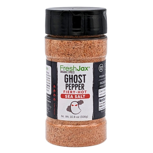 FreshJax Spices and Seasonings | Ghost Pepper Fiery Hot Sea Salt, 10.8 oz Large Bottle, Handcrafted in Jacksonville
