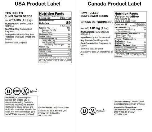 4 Food to Live Sunflower Seeds, Pounds Non-GMO Verified, Kernels, No Shell, Kosher, Raw, Vegan, Sirtfood, Bulk