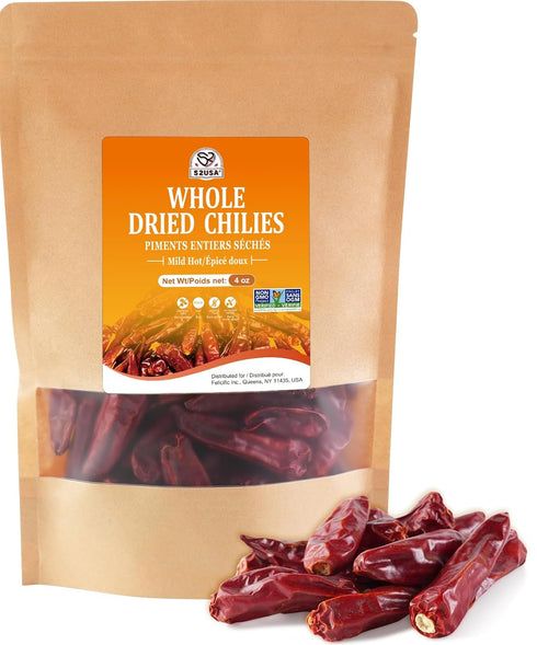 52USA Whole Dried Chilli Peppers, 4 Oz, Premium Szechuan Red Dried Chilis, Mild Spicy for Mexican Recipes