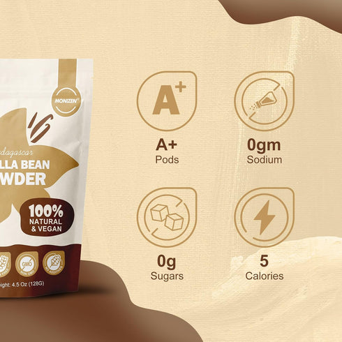 Monizen 4.5 oz, 128g Pure Madagascar Vanilla Powder A+ Grade Whole Bean Ground Fine Gourmet Madagascar Vanilla, No