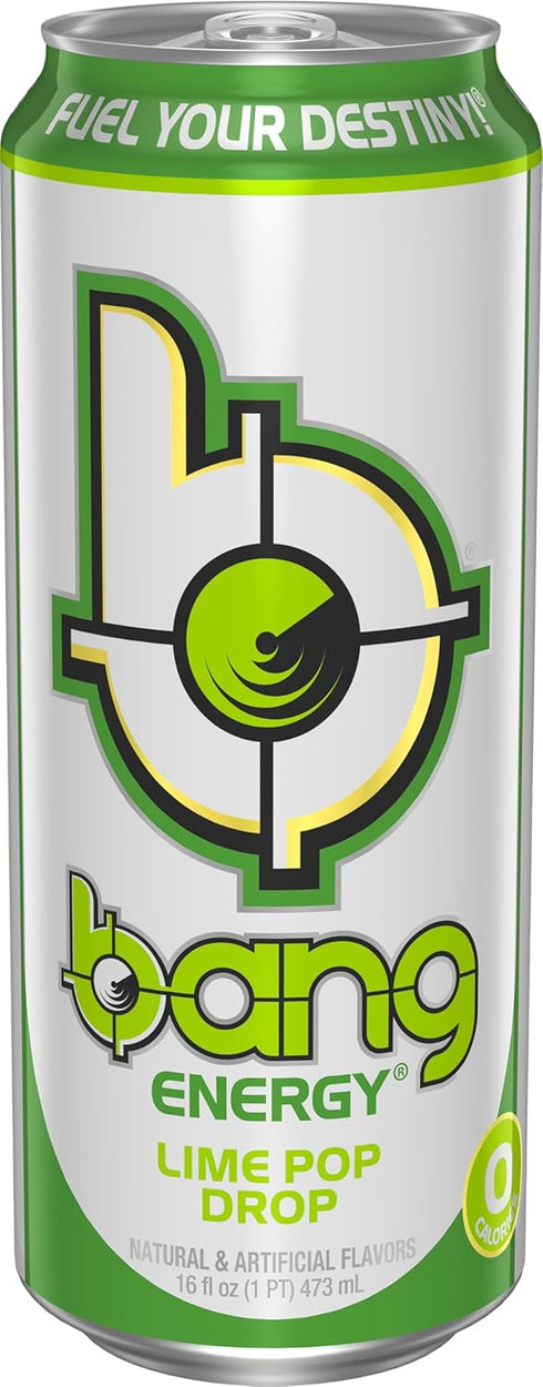 16-Ounce (Pack 12) Bang Energy Lime Pop Drop, Sugar-Free Energy Drink