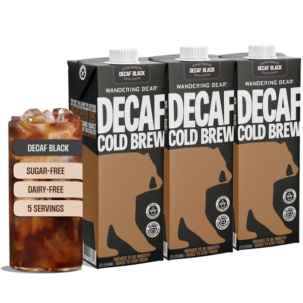 Wandering Bear Decaf Cold Brew Coffee - Bold, Smooth, No Sugar Added,