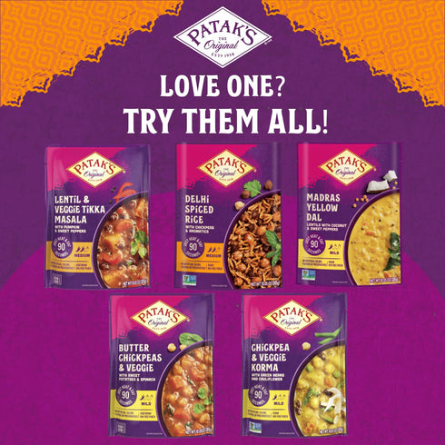 10.5oz (Pack 6) Pataks Lentil & Veggie Tikka Masala - Vegetarian Indian Curry w/Lentils, Beans, Pumpkin, Sweet Potatoes