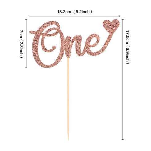 Unimall Letter 'One' Heart Cake Topper for 1st Birthday, Rose Gold Glitter Cake Decorating Supplies