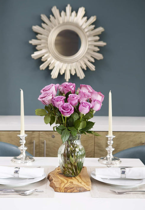 12 KaBloom - Fresh Purple Roses (Farm-Fresh, Long-Stem) with Vase - Fresh Flowers for Birthday, Valentine's & Mother's