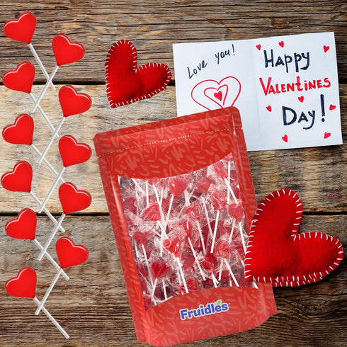 300-Pack 5g 5 Fruidles Lollipops Mini Red Heart Shaped Strawberry Flavored Lollipop, Individually Wrapped, Lollipops