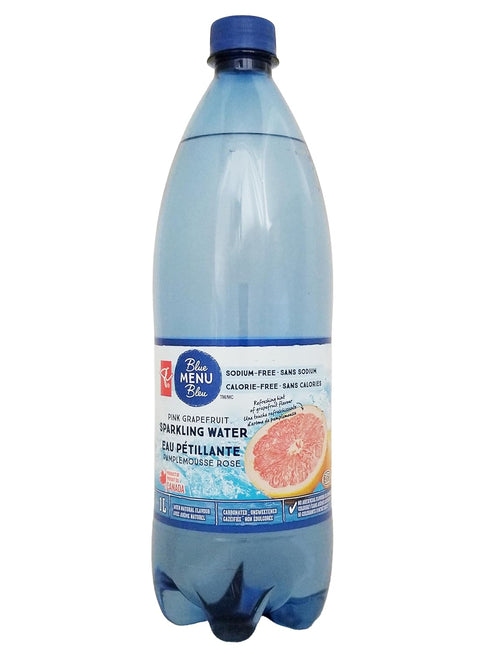 President Choice 1L/35.2 oz PC Blue Menu Pink Grapefruit Flavored Sparkling Water, fl