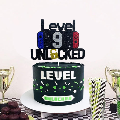 Happy 9th Birthday Cake Topper, Level 9 Unlocked for Kids, Boys & Girls Birthday Party Decoration