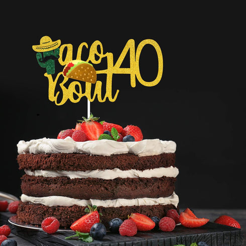 Taco Bout 40 Birthday Cake Topper - Glitter Fiesta 40th Birthday Party Decoration Supplies