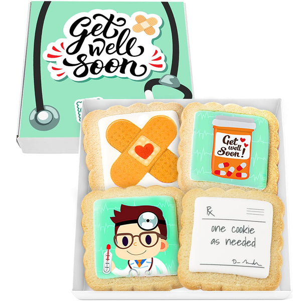 Get Well Soon Gift Cookies Basket Box 4 PACK | Nut Free | Kosher | After Surgery Care Package for Kids and Adults