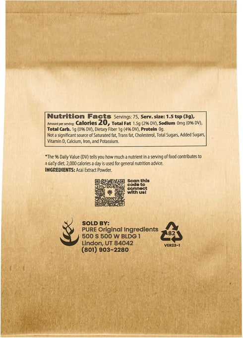PURE ORIGINAL INGREDIENTS Acai Berry Powder (8 oz) Superfood, Vegan, Non-GMO, Gluten-Free