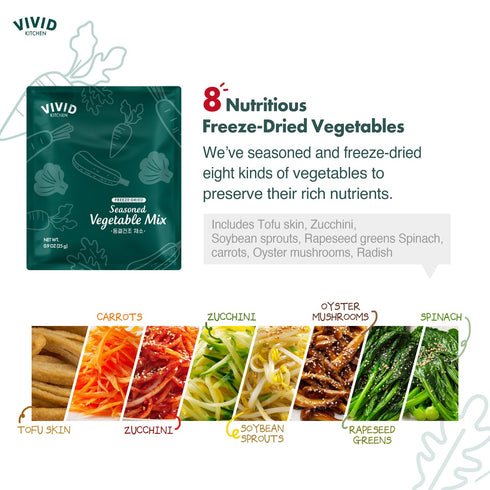 3-Minute 8 (3.8oz 108g) (1EA) VIVID KITCHEN Freeze-Dried Bibimbap with Zero Sugar Sauce Plant-Based Korean Meal
