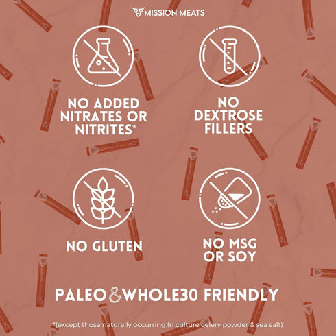 100% 30 1oz (24ct) Mission Meats Beef Sticks Grass Fed & Pasture Raised, Sugar Free, Individually Wrapped Healthy