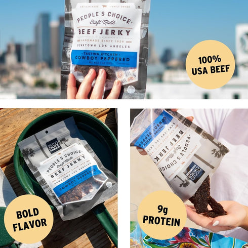 9g 1 (16 oz) Peoples Choice Beef Jerky Tasting Kitchen Cowboy Peppered Sweet & Smoky Protein Made in USA Pound Bag