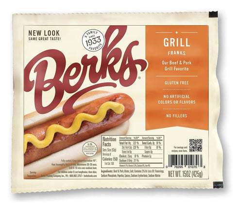 8 Pack (Pack 3), Berks Beef and Pork Grill Hot Dogs, per of Gluten-free