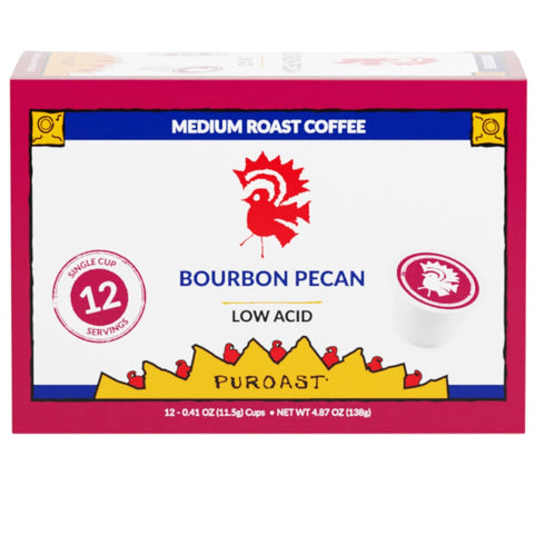 12 Puroast Low Acid Coffee Bourbon Pecan Ct Single Serve Pods Smooth Roast Gut Friendly No Bitter Aftertaste Rich