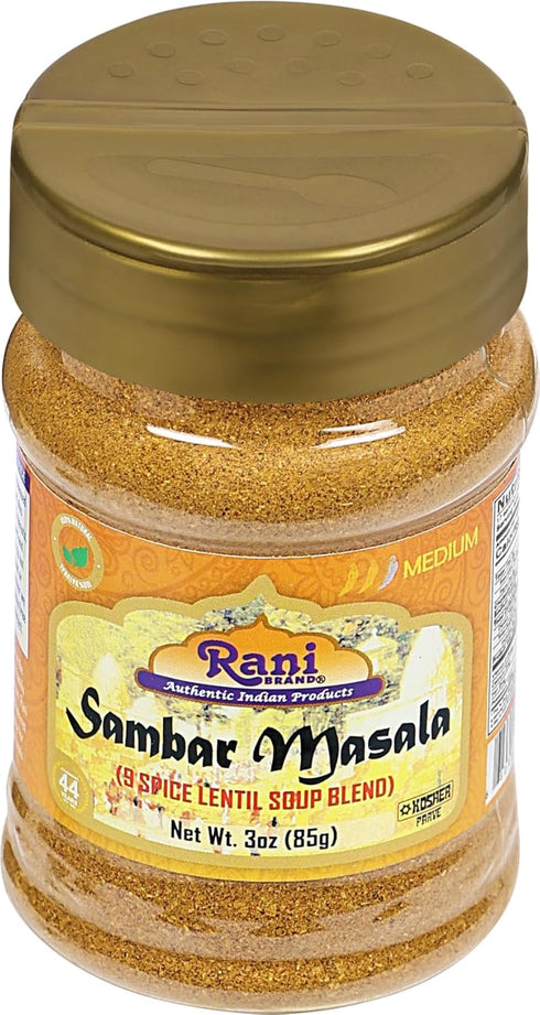 Rani Sambar Masala (Lentil Soup Spice Blend) 3oz (85g) PET Jar, All Natural, Vegan, Gluten Friendly, Kosher