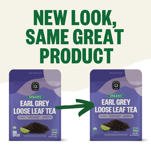 16 16oz, Packaging (Pack 1) FGO Organic Earl Grey Black Tea, Ounce Loose Leaf Bulk Resealable Bag, May Vary