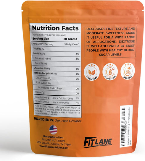 5 lbs Bulk Dextrose Powder - Pure Carbs Unflavored - Good Source of Glucose and Carbohydrates - Food Grade Sugar