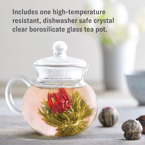 Set, 5 16 Numi Organic Tea Dancing Leaves Flowering Tea Gift Tea Blossoms with Ounce Glass Teapot