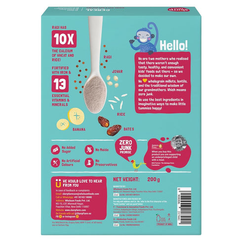 7.05 Oz (200g) Slurrp Farm Banana Ragi Rice Cereal for Babies & Toddlers | With Milk & Real Fruits | Easy to Digest