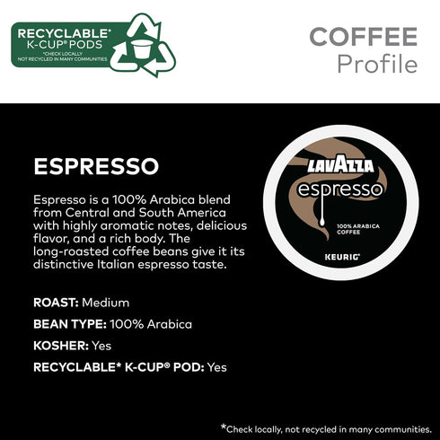 60-Count (6 Packs 10) Lavazza Espresso, Single-Serve Keurig K-Cup Pods, Medium Roast Coffee, Box