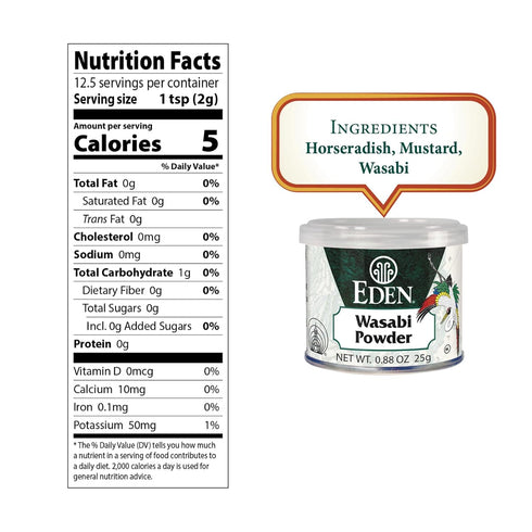 Eden Wasabi Powder with Real Japanese Horseradish, Fiery, Traditionally Made in Japan, 0.88 oz