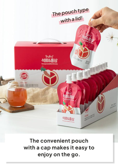 15 (2.7 oz Korean Food Trufru Pomegranate & Red Ginseng Essence - All-Natural Zesty Vitality Shot, Tart & Tangy Morning
