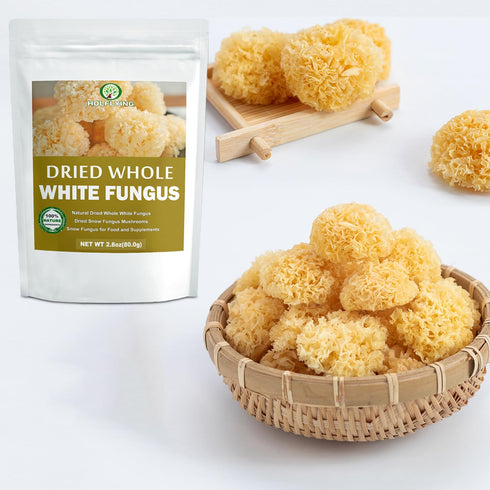 HOLFLYING 2.8 oz, Dried Whole White Fungus - All-Natural Snow Fungus Mushrooms - Linden Log Grown, Whole Natural