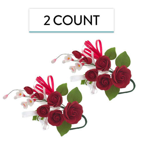 2 Count Global Sugar Art Premium Rose Sugar Cake Topper Flower Spray, Deep Red, by Chef Alan Tetreault