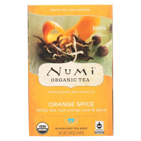Numi Tea Organic Orange Spice White Tea, 16 Tea Bags per Box