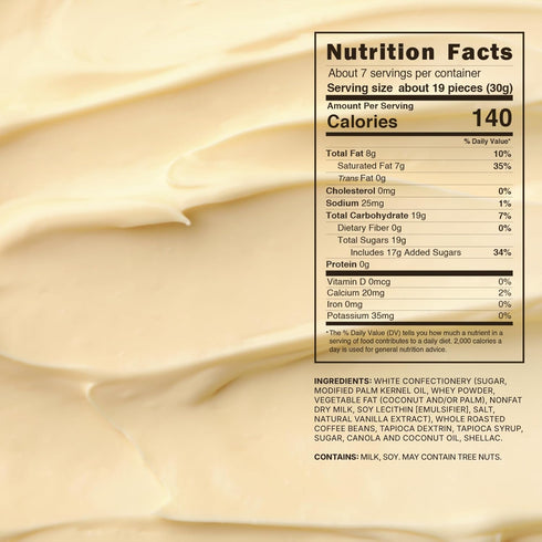 7 oz Pack, Snackathon White Chocolatey Covered Espresso Beans, Resealable Snack Gourmet Chocolatey Covered Coffee