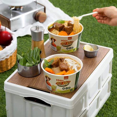 9 55g SIMPLY FOOD Instant Vietnamese Beef Stew Glass Noodles (Min B Kho T) - BOWLS/ each Delicious, Clear Glass