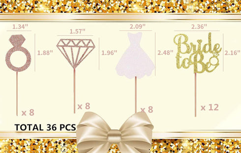 JeVenis 36 PCS Bride to Be Cupcake Toppers, Diamond Ring Wedding Dress Cupcake Toppers
